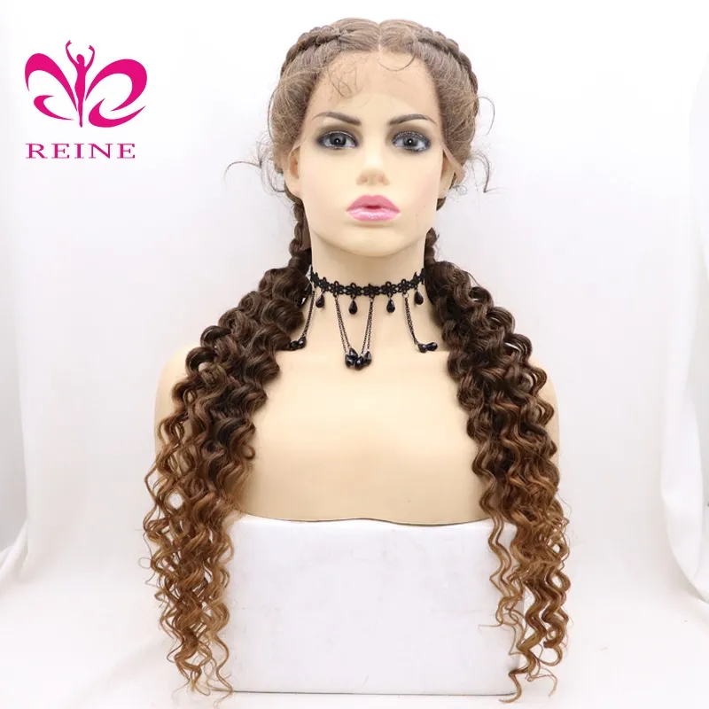 Braided Wig Synthetic Lace Front Wig Heat Resistant Double Box Braid Wigs for Black Women Middle Part Blonde Black Brown Long