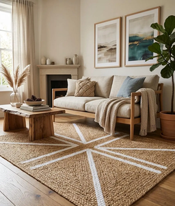 Natural Beige White Jute Area <b>Rug</b> Handwoven Geometric Boho Farmhouse Carpet <b>Rustic</b> Home Decor for Livig Room Bedroom Entryway - Product Image 2