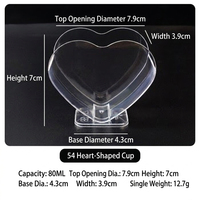 Gobelet à dessert transparent en forme de cœur avec base, 80 ml, jetable, en PS, pour mousse, pudding, yaourt, fruits, mariage, Saint-Valentin, fête