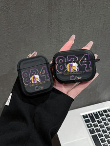 Étui pour <span class=keywords><strong>AirPods</strong></span> imprimé <span class=keywords><strong>Basketball</strong></span> Legend 824, style Mamba violet et or, housse antichoc pour écouteurs pour les fans de sport, compatible avec les séries 4/3/Pro/2 - Product Image 4