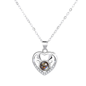Collar con Proyección para Mujer, 100 <span class=keywords><strong>Idiomas</strong></span>, <span class=keywords><strong>Te</strong></span> Amo, Cadena de Bambú con Forma de Corazón, Regalo Conmemorativo - Product Image 2