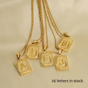 Cadena con colgante de letra mayúscula A-Z, cadena con letra de Metal, collar de acero inoxidable dorado
