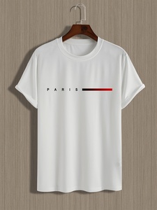 <span class=keywords><strong>T</strong></span>-<span class=keywords><strong>Shirt</strong></span> da uomo in cotone 100% estate ampia in stile <span class=keywords><strong>PARIS</strong></span> con scritta creativa girocollo Slim Fit a maniche corte in maglia da uomo - Product Image 4
