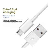 Câble de charge micro USB blanc avec charge rapide et transfert de données, matériau TPE pour téléphones mobiles