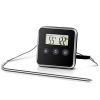 Termometer BBQ berdiri, Digital dapur berdiri Barbeque termometer lampu latar berkabel mendukung Oven Grill pengasap termometer makanan elektronik