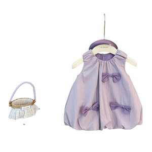 Child Star Circle Taro Purple Sleeveless Vest Dress Breathable For Baby Girl With Bow Design - Product Image 5