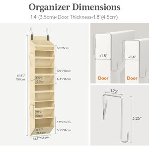 Over The Door Organizer 10 Section <b>Hanging</b> <b>Storage</b> With Clear Window Foldable For Closet Bathroom Bedroom Organization - Product Image 2