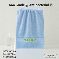 Serviette de toilette OEM en coton pur antibactérien, couleur unie, 33x73cm, 100g, écologique, avec logo brodé pour hôtels de luxe, spas et salles de bain