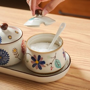 Ensemble de pots à épices chinois en céramique pour la cuisine domestique, comprenant un pot à huile de piment - Product Image 5