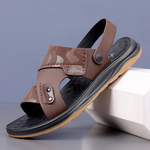 Men's Summer Casual Slides Open Toe Camouflage Pu Upper Rubber Outsole Anti Slippery Outdoor <b>Beach</b> <b>Shoes</b> Leather Printing - Product Image 1