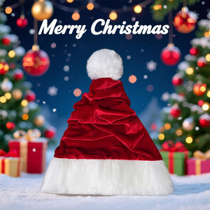 Gorro de Navidad de Papá Noel de terciopelo rojo de 53 cm de altura con pompón blanco y ribete para decoración de fiestas navideñas - Product Image 5