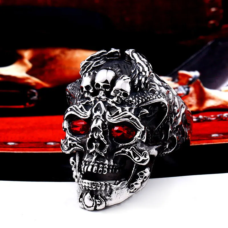 Hiphop Cincin Tengkorak Stainless Steel Pria, Perhiasan Cincin Tengkorak Gothic, Cincin Mata Tengkorak untuk Pria