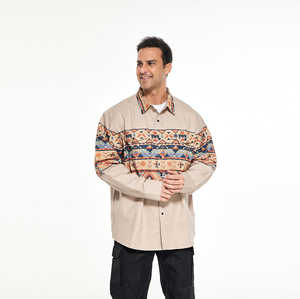 Chemise-veste décontractée pour <span class=keywords><strong>homme</strong></span> à imprimé aztèque, style ethnique vintage Navajo, manches longues, boutonnée, en sergé de coton - Product Image 1