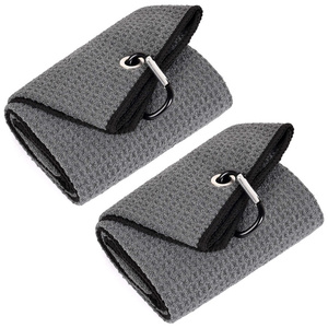 Wholesale 40 by 50 Microfiber Waffle Pattern <strong>Golf</strong> <strong>Towel</strong> with Carabiner Clip Tri-fold Premium - Product Image 3