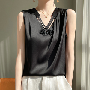 Blusa Sem Mangas de Chiffon Luxuosa de Marca Personalizada, Bege, Decote em V com Detalhe de Pérola, Top Casual Chic para Mulheres - Product Image 5