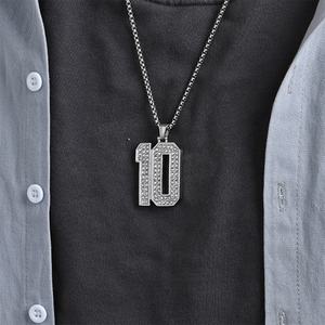 Collar con Colgante de Número 10 de Fútbol, Estilo Hip Hop, Acero Inoxidable, Chapado en Oro de 18K, Completamente Cubierto de Diamantes, para Deportistas - Product Image 3