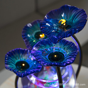 <span class=keywords><strong>LED</strong></span>ライトフィッシュタンク卓上滝カスケードロータスファウンテン屋内禅加湿器水族館装飾ガラス材料瞑想 - Product Image 4