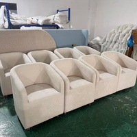 Fauteuil baril en bouclette crème avec roulettes, fauteuil d'appoint rembourré moderne pour salon, bureau, salle d'attente