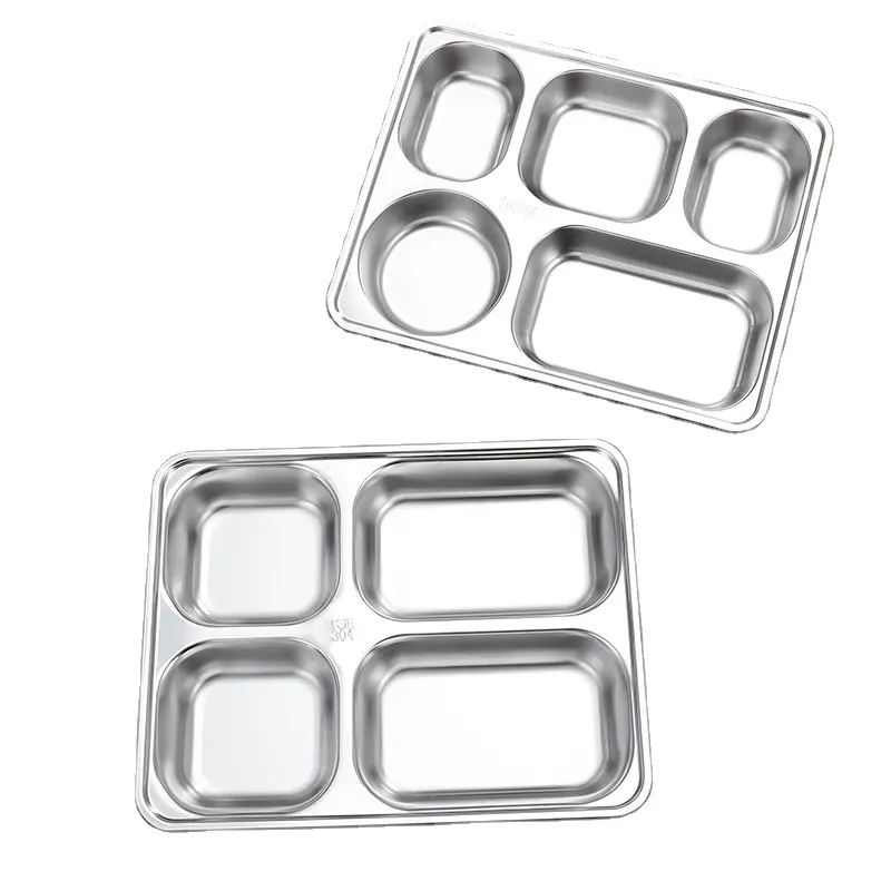 Stainless Steel Food Tray 4/5 Compartments Tray Divided Dinner Lunch Box for School Kids