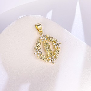 Joyerí<span class=keywords><strong>a</strong></span> CM al por Mayor Colgante Dije Religioso de Latón Chapado en Oro de 14k para Mujer - Exquisito Diseño Cristiano de la Virgen Marí<span class=keywords><strong>a</strong></span> - Product Image 3