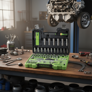 Jeu de douilles Fasano 1/4 3/8 1/2 pouce, métrique et standard, avec cliquets et rallonges pour réparation automobile - Product Image 3