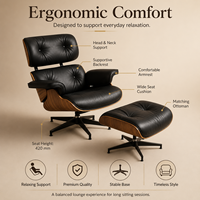 Ensemble de fauteuils de salon et ottoman en cuir noir pour réception d'hôtel, style Ames, fauteuil de salon moulé Eames pour projets B2B, fourniture OEM personnalisée