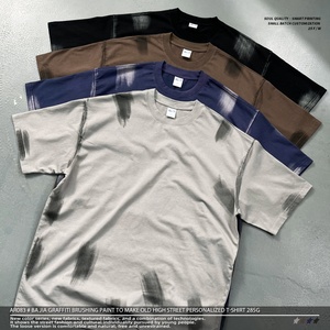 เสื้อยืดผู้ชายทรงหลวมสไตล์วินเทจ ผ้าฝ้าย 100% น้ำหนักมาก ซักแบบ High Street สำหรับฤดูร้อน สตรีทแวร์ - Product Image 6