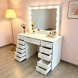 Coiffeuse avec éclairage, coiffeuse avec multiprise, ensemble de coiffeuse avec grands tiroirs, miroir de coiffeuse, blanc - Product Image 4