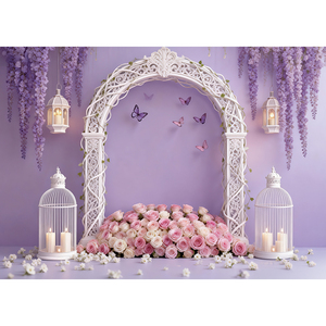 ฉากหลั<span class=keywords><strong>ง</strong></span>โค้งสีลาเวนเดอร์แสนโรแมนติก ผีเสื้อ กร<span class=keywords><strong>ง</strong></span>นก <span class=keywords><strong>ด</strong></span>อกไม้ ฉากถ่ายภาพ <span class=keywords><strong>ง</strong></span>านหมั้น <span class=keywords><strong>ง</strong></span>านวันเกิด แบนเนอร์ปรับแต่งได้ - Product Image 1