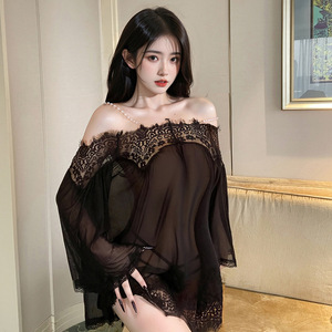 Chemise de nuit sexy en dentelle et mousseline de soie, manches longues, dos nu, vêtements de nuit pour femmes 9305 - Product Image 3