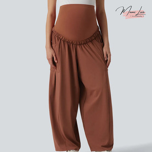 Leggings de maternité taille haute unis pour la détente - Soutien précoce de la grossesse - Tissu ultra-doux - Vêtement décontracté de yoga - Extensible dans quatre directions - Product Image 1