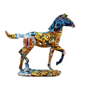 High Quality Watercolor Printing Crafts Outdoor Indoor Furnishings Colorful Graffiti Resin Horse Decorations