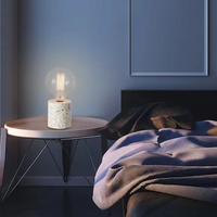 Lampe de table cylindrique moderne sans fil en terrazzo blanc, avec douille E27 et fonction de protection oculaire pour éclairage décoratif