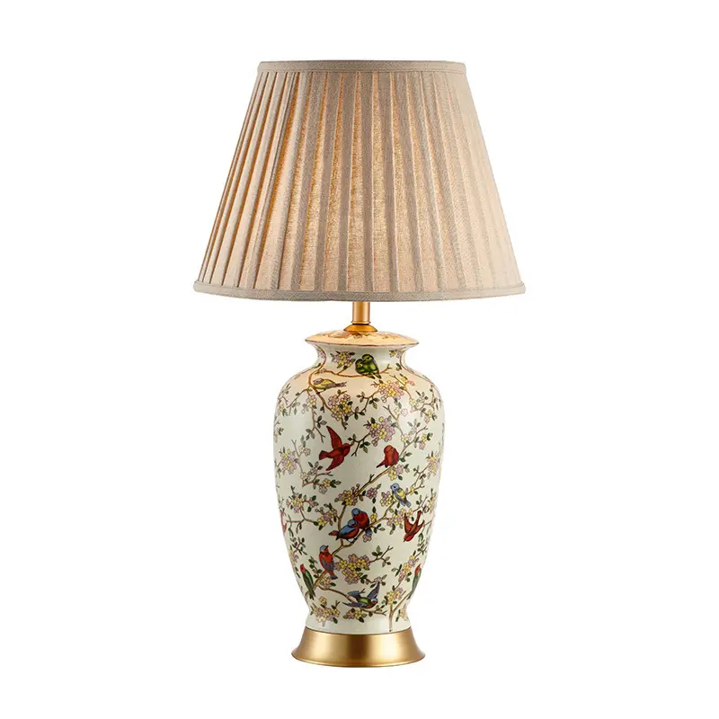 Chinese style ceramic table lamp hand painting flower and bird porcelain table lamps for decor hotel