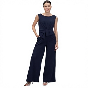 Mono sin Mangas para Mujer, Cintura Alta, Azul Marino, con Cinturón, Corte Holgado, Largo, Estilo Minimalista, para Todas las Temporadas - Product Image 4
