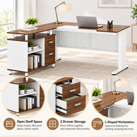 Bureau de direction moderne en forme de L avec armoire de rangement, plateau en bois, structure métallique, table de bureau pour manager avec tiroirs