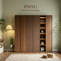 Armoire en bois à lattes style peinture à l'encre orientale Zen, avec coiffeuse intégrée et meuble de rangement, pour appartement de services, taille sur mesure