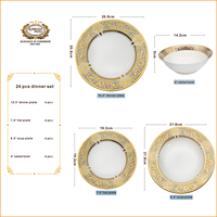 Service de table de mariage rétro en porcelaine fine, 24 pièces, avec bord doré, vaisselle de mariage en céramique