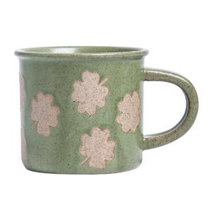 Large Capacity Fall Retro Modern <b>Green</b> Porcelain Four Leaf Clover Mug Sesame Glaze Dishwasher & <b>Microwave</b> Safe - Product Image 5