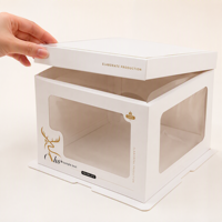 Boîte à gâteau transparente à fenêtre, simple, double ou multi-étages, 6, 8, 10, 12 pouces, en carton blanc de qualité alimentaire, logo personnalisé OEM