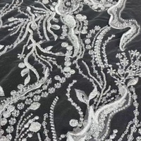 Tissu en dentelle brodée 3D de luxe avec perles et paillettes pour robe de mariée