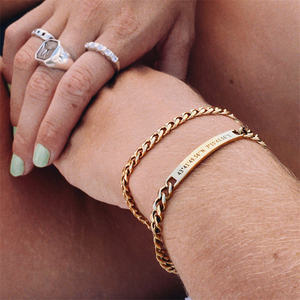 Ensemble de bracelets pour <span class=keywords><strong>couple</strong></span>, bijoux gravés sur mesure, coordonnées, plaqué or et argent, acier inoxydable, chaîne cubaine, bracelet pour femme et homme - Product Image 4