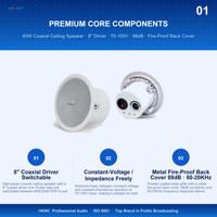 HKNC HK-GS3400 Haut-parleur coaxial de plafond passif pour diffusion 70V 100V 88dB avec boîtier métallique pour sonorisation