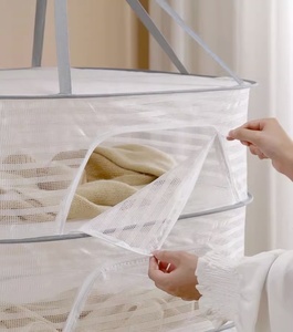 Séchoir à <span class=keywords><strong>linge</strong></span> mural pliable double en tissu pratique et panier en filet pour salle de bain et rangement alimentaire - Product Image 5