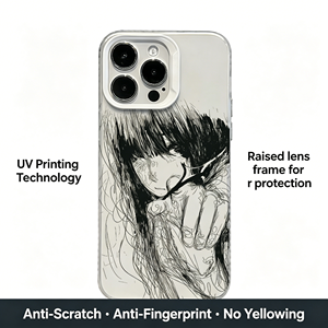 Coque antichoc en TPU transparent style anime avec ligne noire audacieuse, fille aux cheveux désordonnés et motif abstrait, pour <span class=keywords><strong>iPhone</strong></span> 17 16 15 14 Pro Max - Product Image 2