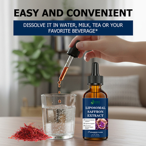 Extrait de safran liposomal de haute qualité en gouttes liquides, enrichi en Vitamine D3, pour le soutien immunitaire et du système nerveux, saveur naturelle de fraise. - Product Image 5