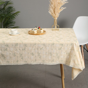 Nordic Style Cotton Linen Table Mat Striped Floral Lace Trim <b>Rectangle</b> Washable Decorative <b>Tablecloth</b> - Product Image 2