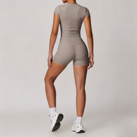 Ensemble d'entraînement 2 pièces sans dos pour femme grande taille GH, en Spandex/Nylon de haute qualité, col rond, short taille haute élastique et respirant