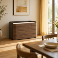 Buffet Minimaliste Moderne en Bois pour Salon, Meuble de Rangement en Bois Massif Revêtu de Cuir Gris pour Appartement et Projet Hôtelier