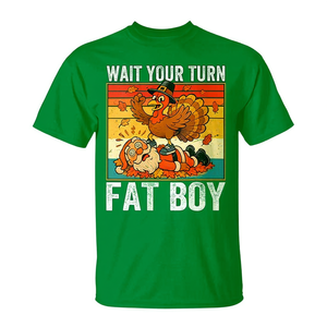 Camiseta de Acción de Gracias Wait Your Turn Fat Boy Turkey Santa - Product Image 2
